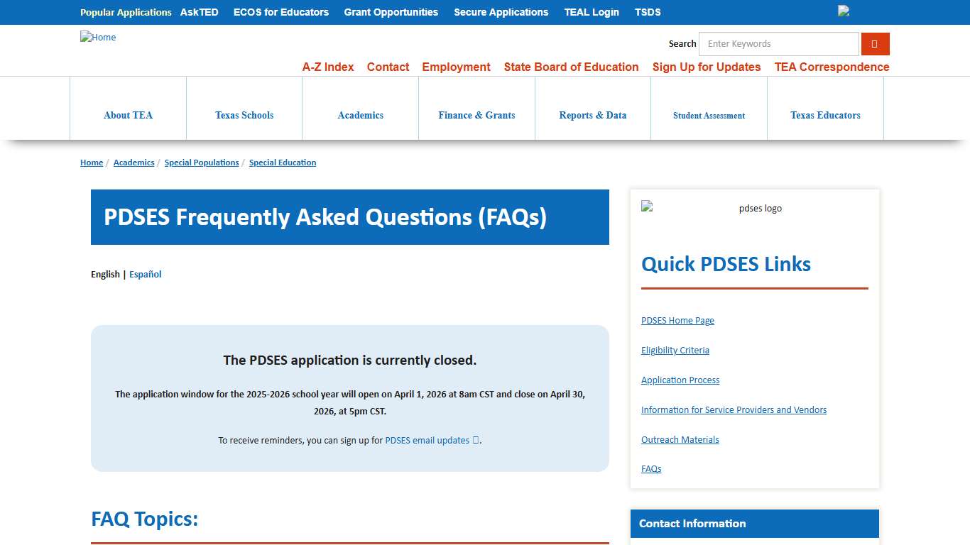 PDSES Frequently Asked Questions (FAQs) Texas Education Agency